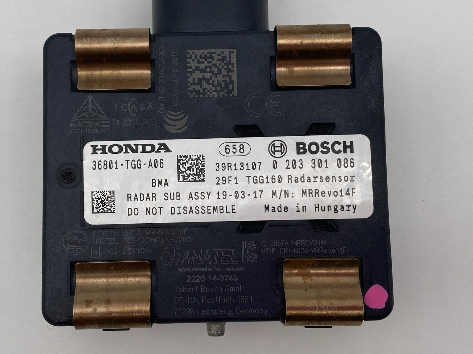 2016 2017 2018 2019 2020 Honda Civic Cruise Distance Radar Sensor 36801-TGG-A06