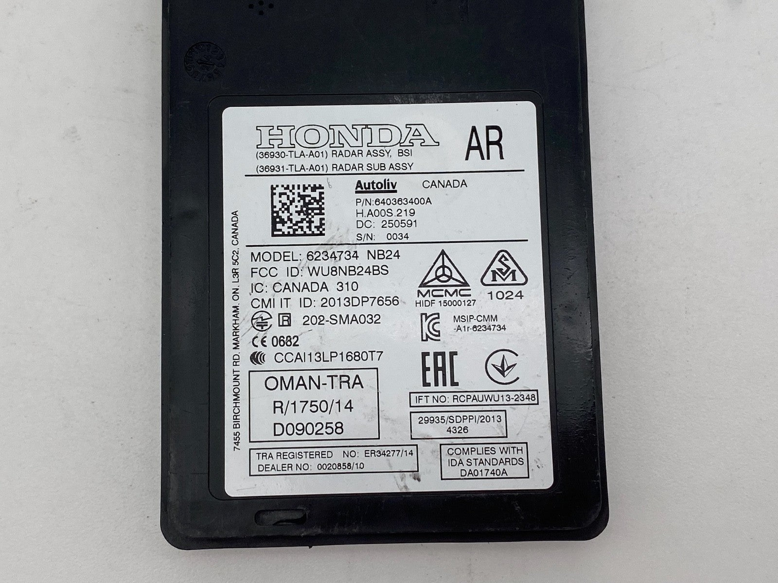 2018-2019 Honda CR-V RH Rear Blind Spot Monitor Sensor Radar OEM 36930-TLA-A01