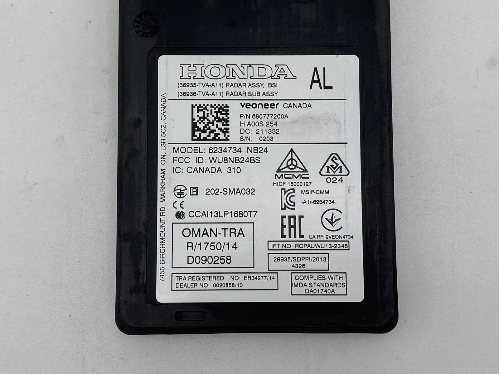 2018-2020 Honda Accord Left Rear Blind Spot Radar Sensor Module 36935-TVA-A11