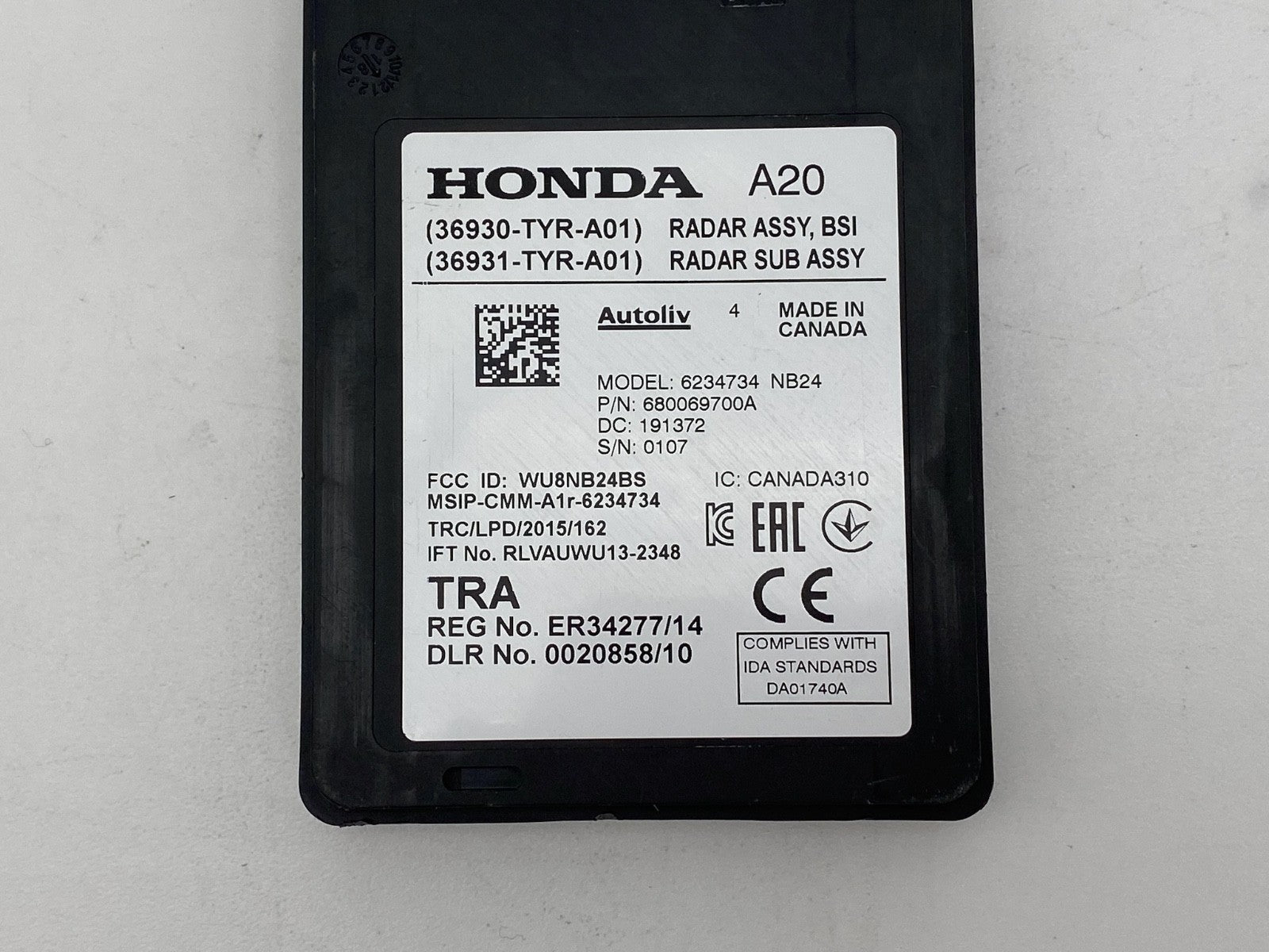 2019-2020 Acura MDX Rear Right Blind Spot Radar Sensor Module OEM 36930-TYR-A01